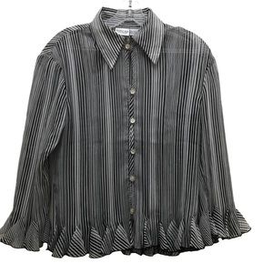 Newport News Pleated Vertical Striped 3/4 Bell Sleeve Blouse Women's Size 12 B/W